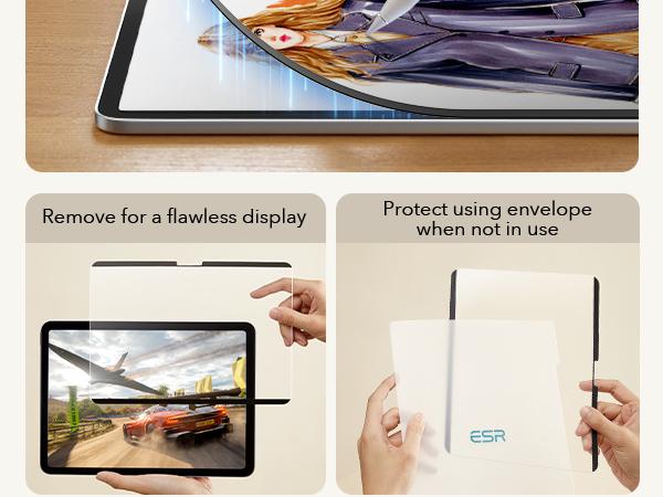 ESR Removable Magnetic Paper-Feel Screen Protector for iPad A16/10, iPad Air 11/13-inch&iPad Pro 11/12.9/13, Anti-Glare, Reusable, Write & Draw Like on Paper, Works with Tempered Glass