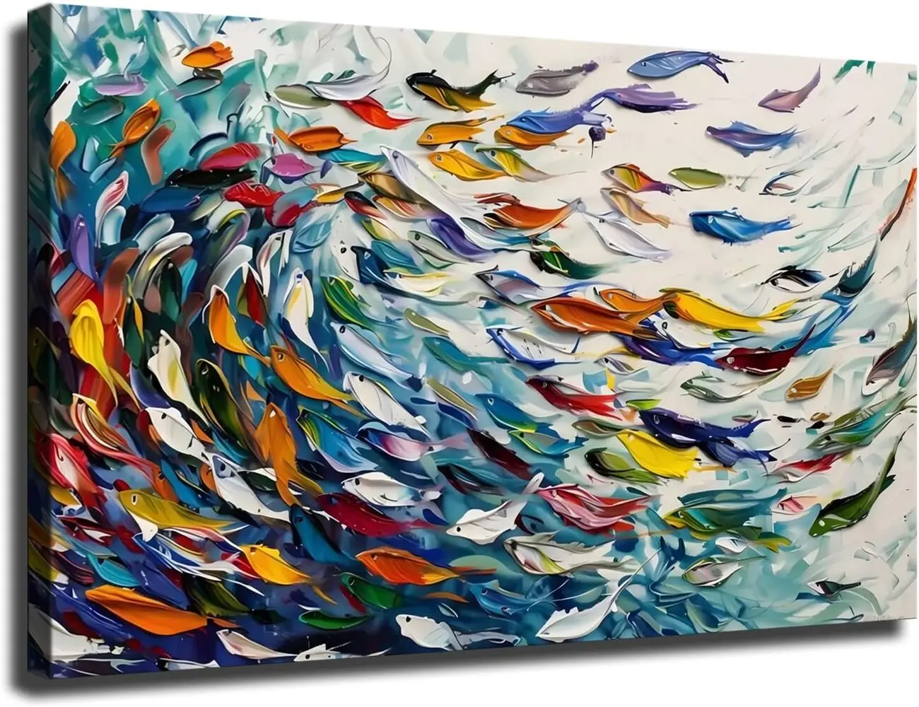 Abstract Fish Shoal Wall Art, Colorful Fish Wall Decor, Modern Ocean Animal Artwork, Fish Herd Painting, Ocean Wall Art, Abstract Marine Art Print, Colorful Sea Life Poster, Coastal Home Decor, Living Room Bedroom Wall Art, Ready to Hang