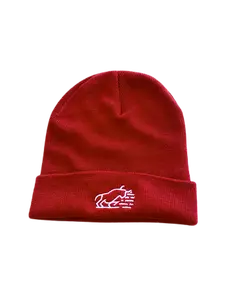Playmaker Beanie Brick Red 100% Acrylic Tight Knit Cuffed Hem One Size Fits All Mid Weight Embroidered Logo