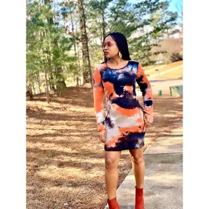 Women's Long Sleeve Tie Dye Fitted Knit Dress