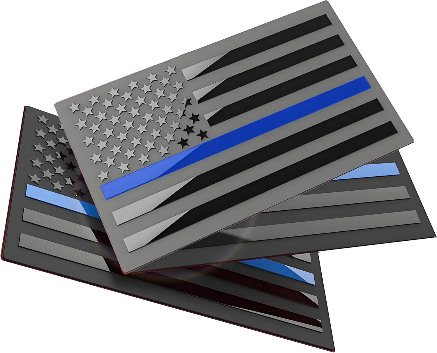 3-Pack 5x3 in Aluminum American Flag Emblem Decals for Truck, Automotive Body Panel Accessories for Cars, USA Law Enforcement Patriotism Decor Stickers