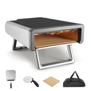 12 in Kitchen Pizza Oven, Portable Wood Fire Pizza Oven, Outdoor Electric Pizza Maker with Dough Peel, Artisan Countertop Stove for Indoor Outdoor