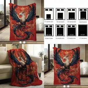 Luxurious Flannel Fleece Blanket with Vibrant Phoenix Art in Red Blue Colors Soft Warm Lightweight Design Perfect for Sofa Bed Travel Outdoor Use All Season Digital Printed Polyester Fabric y Home Dr Idea Cozy Plush Comfort