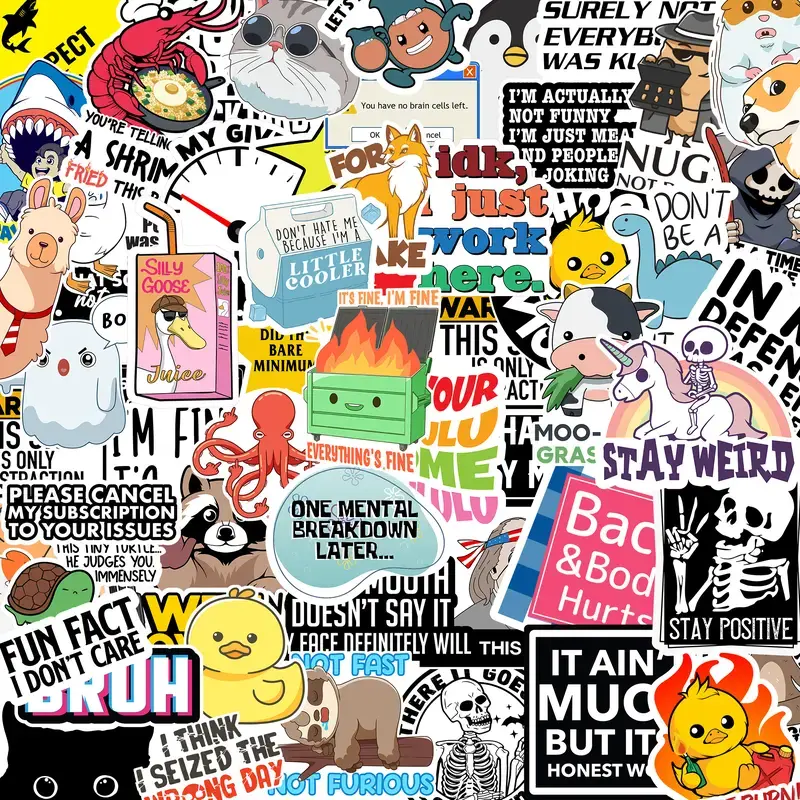 130Pcs Unhinged Meme Stickers Funny Relatable Quotes for Laptops Water Bottles & Hard Hats Waterproof Vinyl Decals