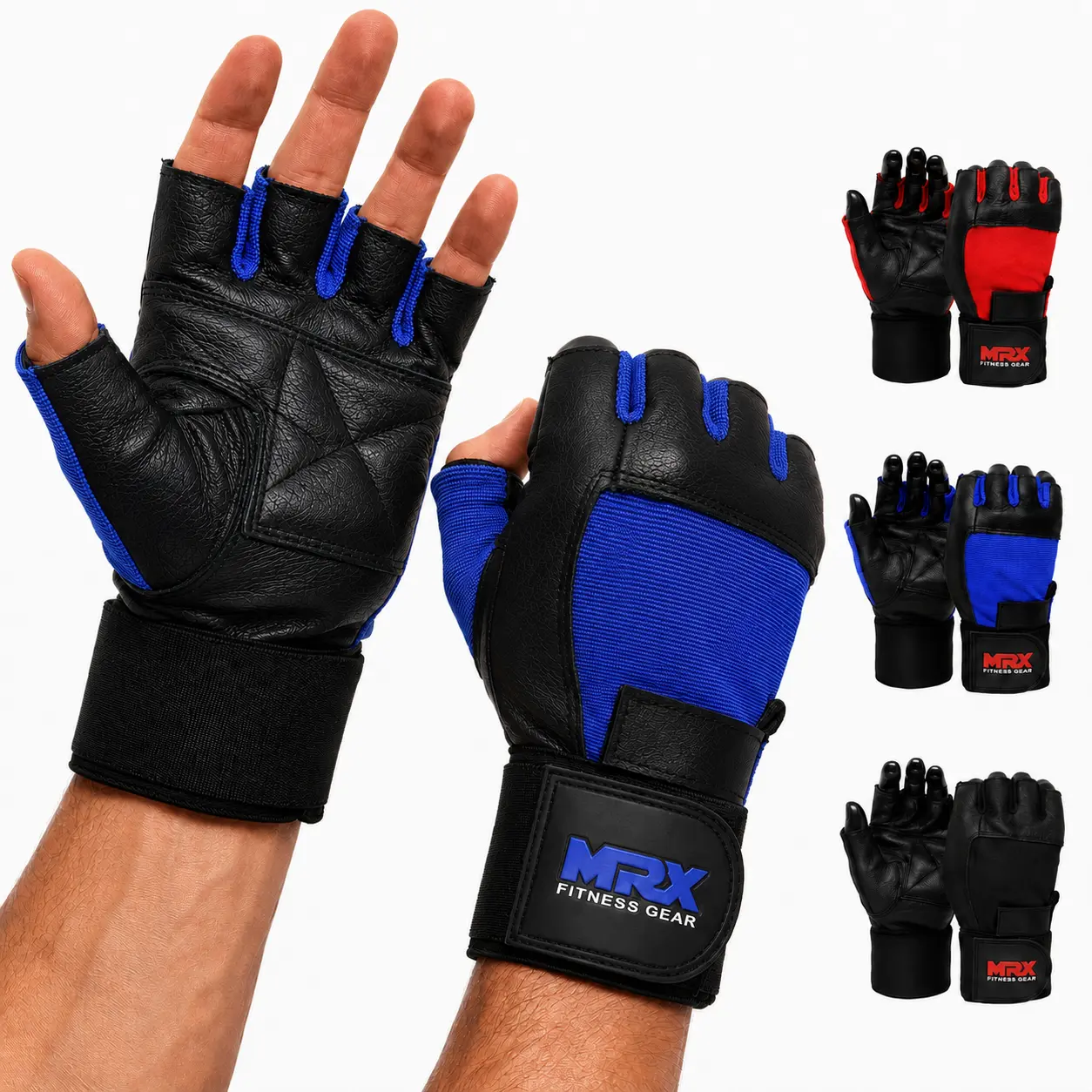 MRX BOXING & FITNESS Leather Weight Lifting Gloves - Adjustable Long Wrist Strap, Hook-and-Loop Closure, Wrist Support, Secure Protection, Enhanced Durability, Weight Training Gear