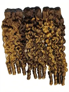 P4/27 Burmese Pixie Curly Raw Virgin Hair Bundles Brazilian Remy Highlight Kinky Curly 3/4 Bundle For Whole Head Natural Black Extension Deals
