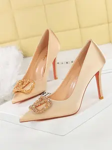 Elegant Water Drill V-Clip High Heel Pointed Toe Slip-On Shoes for Women, Fashionable European Style, Thin Heels, Casual & Formal Wear, Classy, Stylish