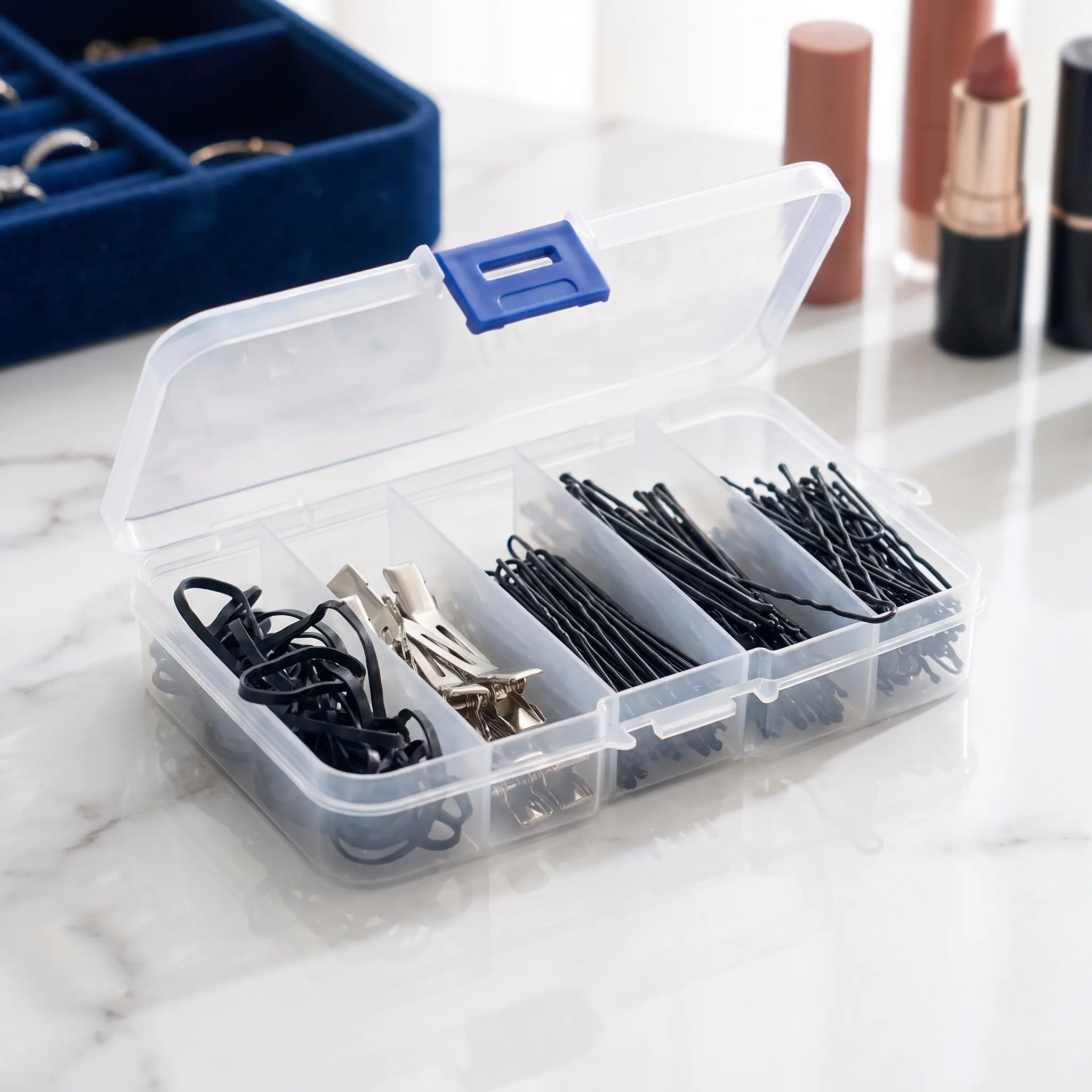 [Back to School]5-compartment Storage Boxes, Compartments for Cosmetics, Portable Storage Box with Lid, Transparent Storage Case for Hair Accessories, Beauty & Cosmetics Organizer-MM1