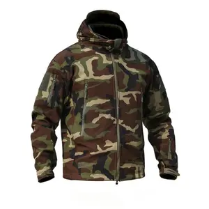 Softshell Jacket For Men, Outdoor Camouflage Hooded Coat, Windproof Style Outerwear