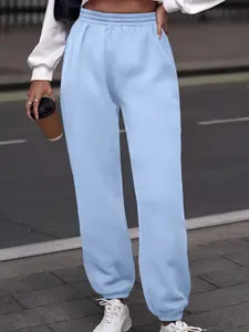 Light Blue Loose-Fitting Cuffed High Rise Sweatpants, High-Waisted and Slimming Design for Comfort, Perfect for Casual Outings and Coffee Dates