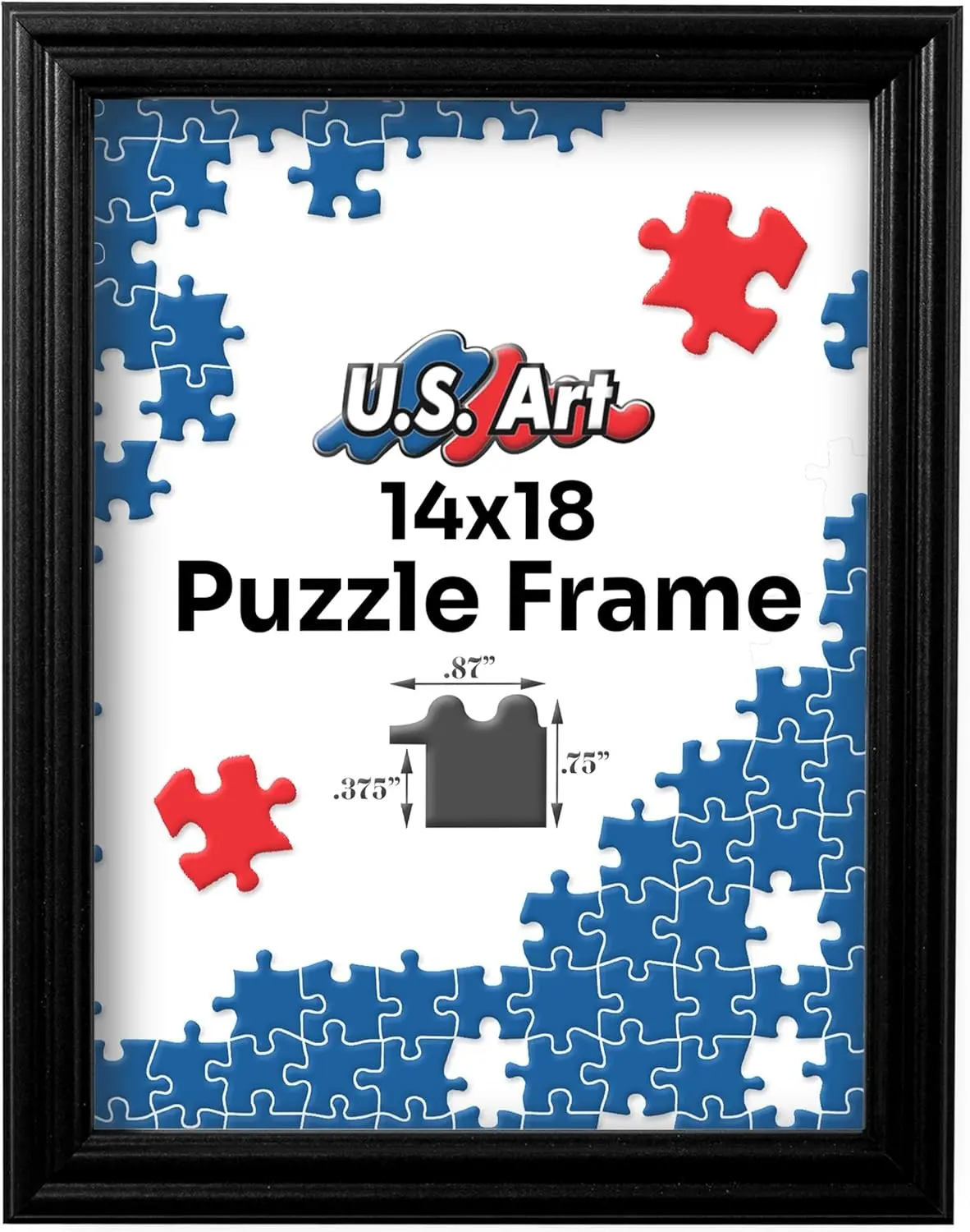 Black 14x18 Puzzle Frame .75" Inch Wide - Handmade Solid Wood Picture Frames with Preinstalled Hangers and UV Blocking Plexiglass Frames