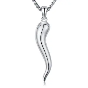 Sebina S925 Italian Horn Necklace Cornicello Charm 925 Sterling Silver Jewelry Italian Horn Pendant Necklace Gifts for Women Men Birthday Anniversary Lover Graduation