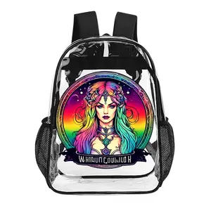 Students Witchy Rainbow Goddess "Logo Girls" print Transparent  backpack school Bag 5