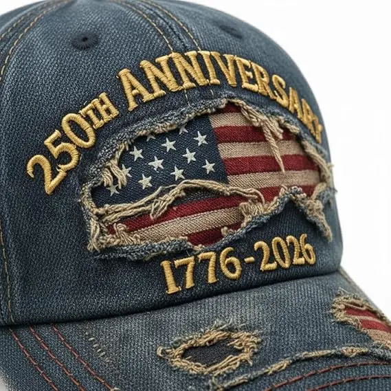 250th Anniversary 1776-2026 Distressed Denim Baseball Cap  display picture 1