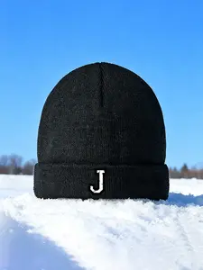 Black Beanie Hat with Letter J Embroidery  Warm Winter Headwear for Outdoor Sports and Casual Wear  Perfect Birthday and Christmas Gift for Fashion Enthusiasts and Cold Weather Lovers  Suitable for Everyday Use and Holiday Seasons  Trendy and