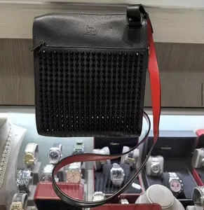 Pre-owned christian louboutin 100% calf leather Crossbody Bags Men's Benech Reporter Spike Crossbody Bag in Black Matte