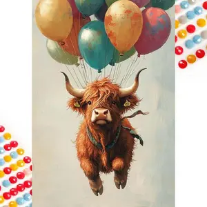 5D DIY Full Rhinestone Round Diamond Painting - Diamond Art Kit Flying Cow Balloon Mosaic, Canvas - DIY Decorative Wall Art, Home Wall Decor, Suitable for Halloween, Christmas, Birthday, and Anniversary Gifts.