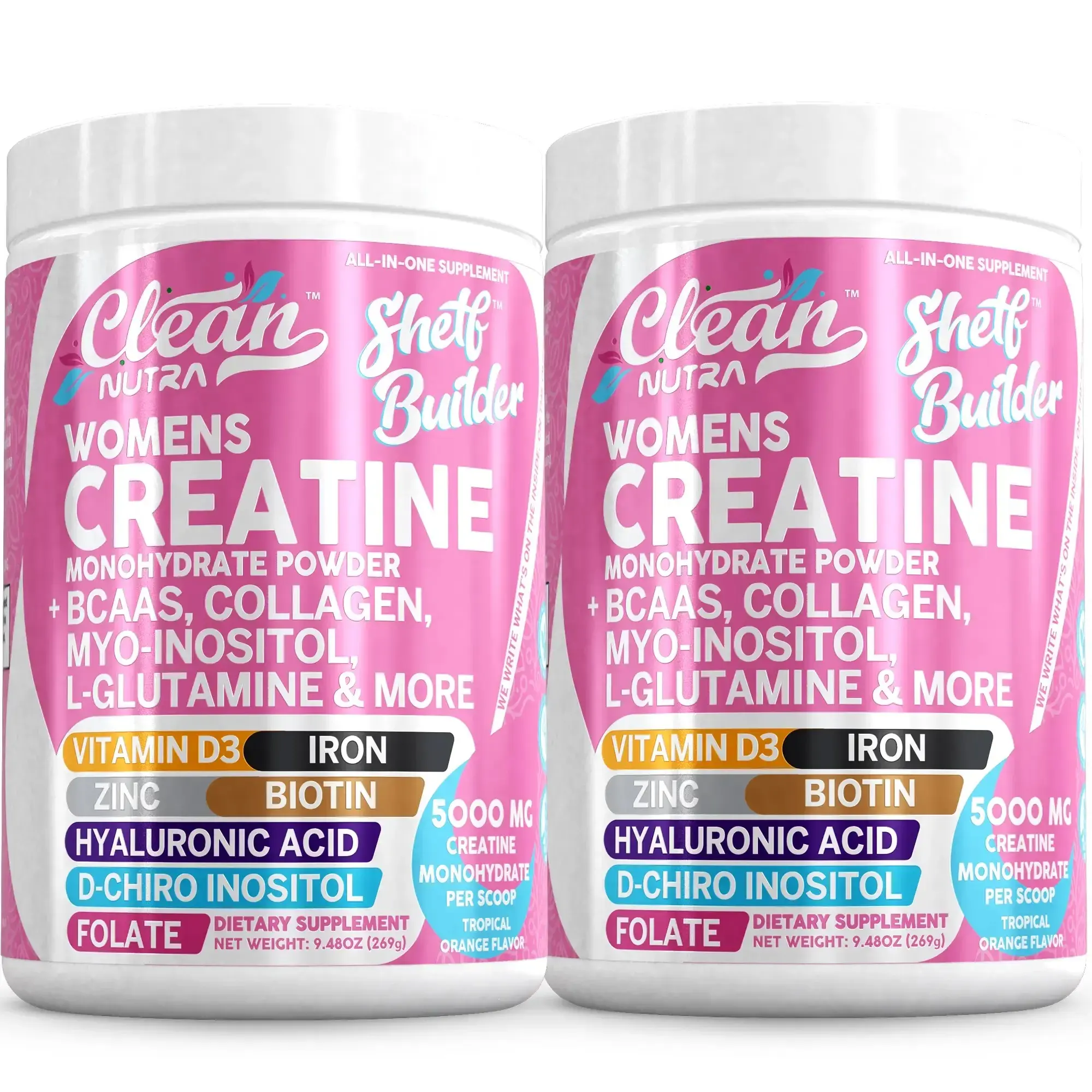 Clean Nutra Women's CreatineMonohydrate Powder withBCAAs, Collagen, Myo-Inositol,L-Glutamine, & More forOptimal Wellness & BeautySupport ｨC Shelf Builder