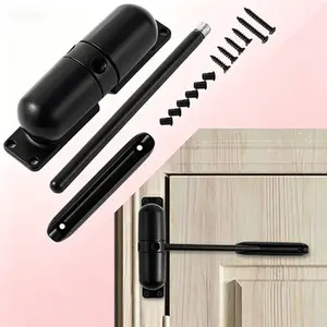 Self-Closing Hinge Converter, Heavy Duty Safety Spring Door Closer – Easy to Install for Hinged Doors, Automatic Door Return for Home or Office Use – Durable Black Finish, No Need for Drilling