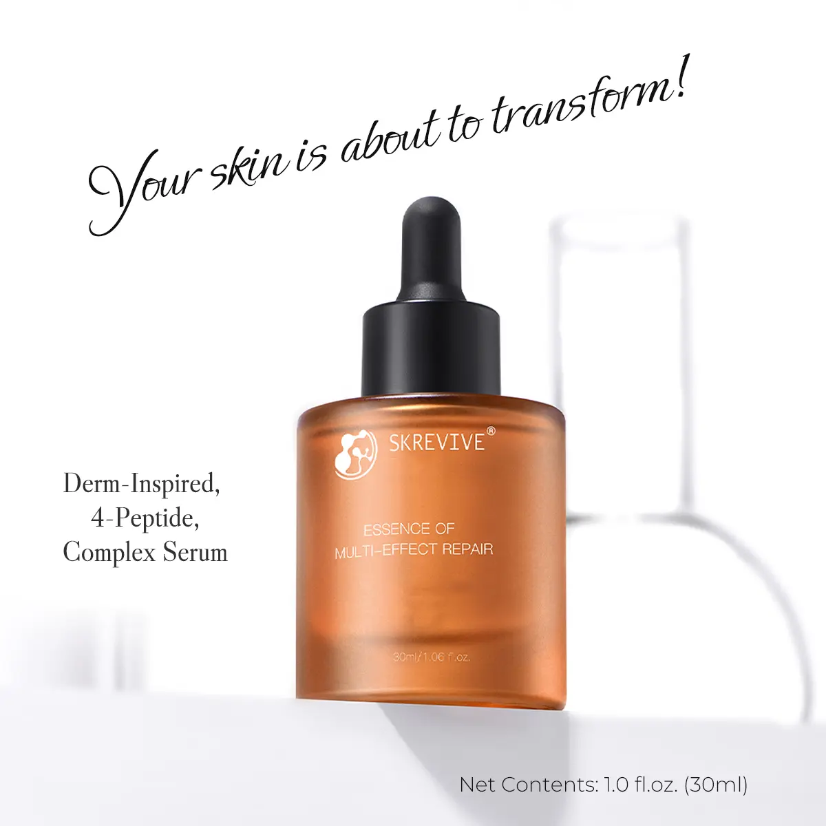 Skrevive Multi-Effect Repair Serum, EGF Peptide Serum with Copper Peptides & Snap-8 | 4-Peptide Complex to Boost Collagen & Elastin, Firm & Lift Skin, Smooth Fine Lines, Reduce Wrinkles, Rejuvenate, Brighten, Anti-Aging Face Serum. 30ml/1.01 fl.oz Gentle