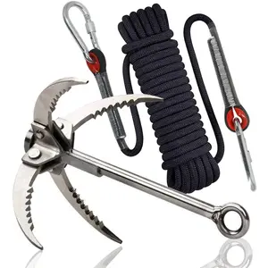 Grappling Hook with 10m Rope - Multifunctional  Grapple Hook - 4 Stainless Steel Folding Claws - Heavy Duty - Outdoor Camping Hiking Tree Rock Mountain Climbing Equipment