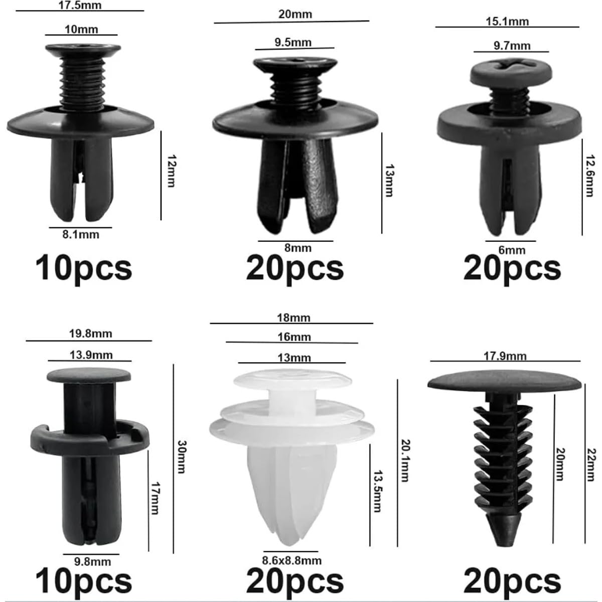 100 Pcs Bumper Clips Car Clips Plastic Rivets Fasteners Push Retainer Kit with Sizes Auto Push Pin Rivets Set