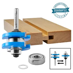 Rockler Tongue and Groove Router Bit 1/4" H x 1/4" Shank x 3/8" Depth of Cut with 2 Slotting Cutters & 2 Bearings for Perfect Joints