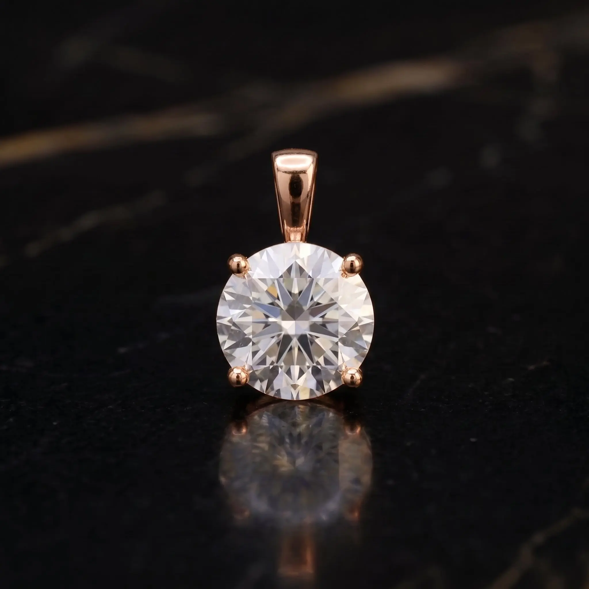 Genuine Moissanite Round 2 Ct 8mm Pendant Rose Gold Over 925 Silver