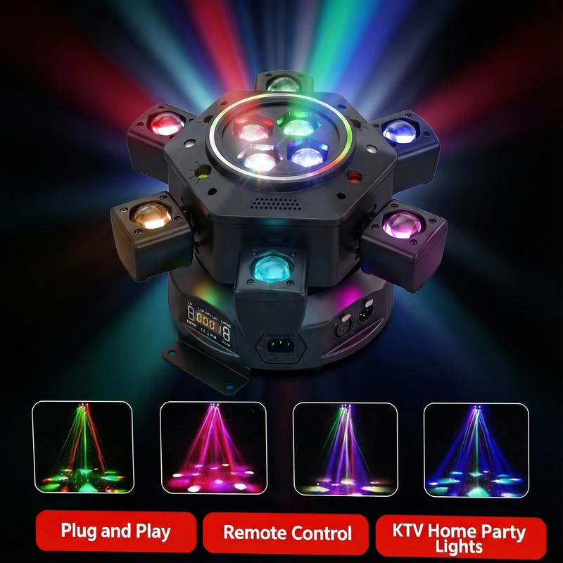 6-IN-1 Moving Head DJ Lights with RGBW 6-Arm Beams Bee-Eyes Effect 4 LED Strobes DMX-512 Sound Activated Stage Lights for Party Disco KTV Wedding Club