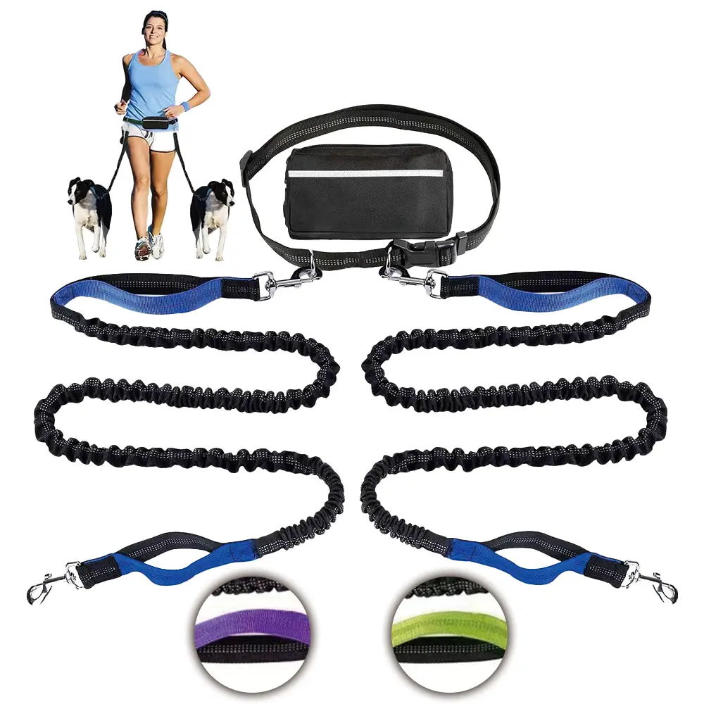 Hands Free Lazy Dog Leash with Zipper, Dual Padded Handles and Durable Bungee for Walking, Jogging and Running Your Dog Pet Gear
