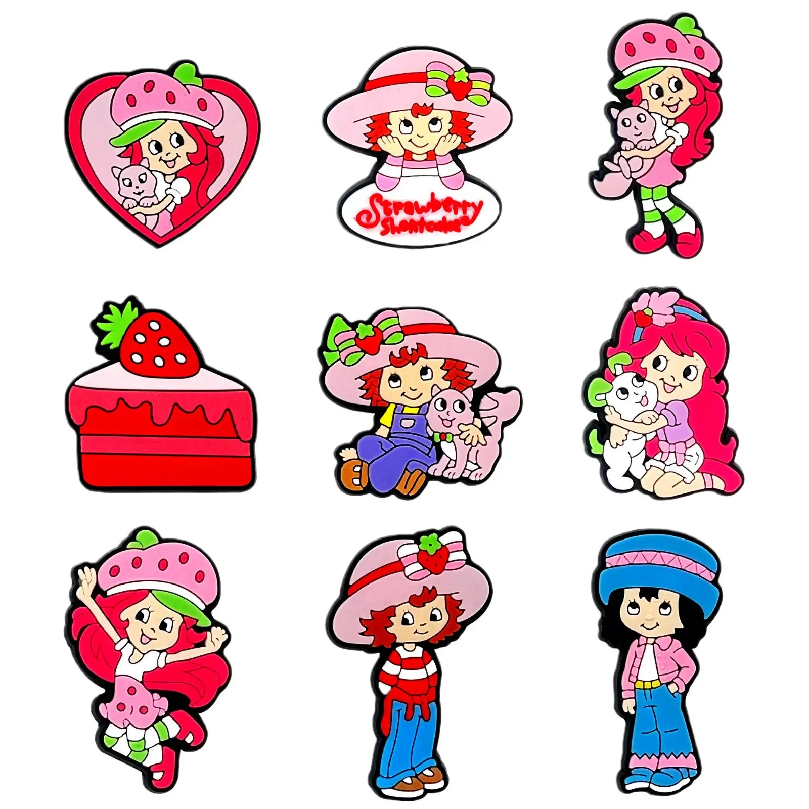 Cartoon strawberry Croc Shoe Charms for Kids Boys Girls Women Men PVC Wristband Sandals Clog Accessories Party Favor with Dragon and Character Designs