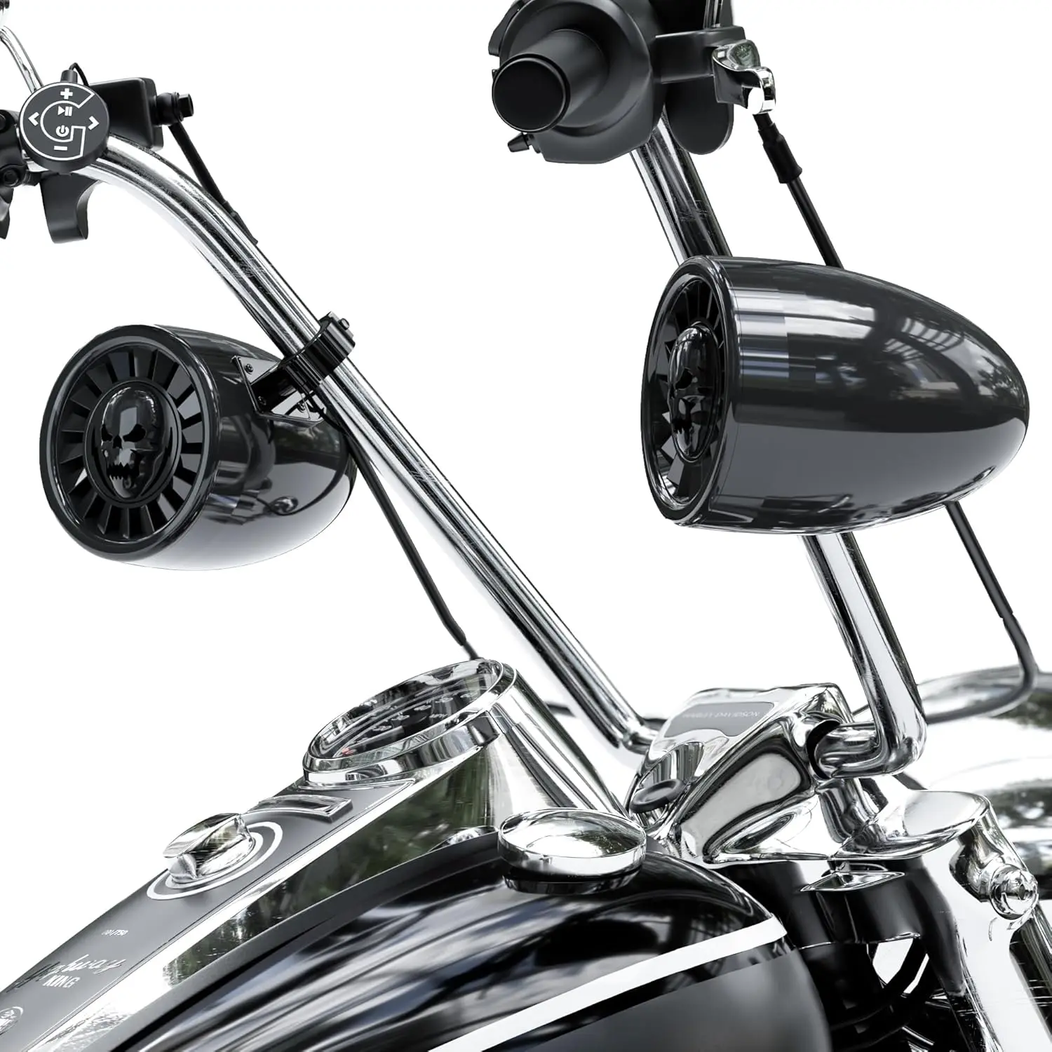 GoHawk Bluetooth Motorcycle Speakers | 5" Waterproof Motorcycle Stereo System | Built-in Amplifier Audio Music Player w/USB, Great for Ape-Hanger Handlebar Harley Custom Touring, AS5-X Black