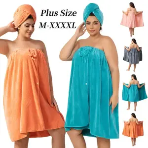 2-Piece Extra Large Bath Skirt and Shower Cap Set, Plush Coral Fleece Robe Size 31.5x82.68 Inches, Adjustable Fit for M-Xxxxl Sizes, Bath Towel Set