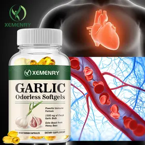 Xemenry - Odorless Garlic Capsules 1500 mg - With Royal Jelly and Bee Pollen - Promotes healthy cholesterol levels and supports the immune system - Gluten Free Non-GMO - 120 Softgels [2 Month Supply]