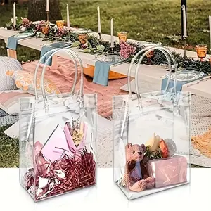 2pcs, Large Vertical Transparent Tote Bag Christmas Halloween Birthday Candy Petal Gift Bag Jelly Cosmetics Tote Bag, Small Business Supplies, Shopping Bag, Party Bag, Party Gift Bag, Craft Tote Bag