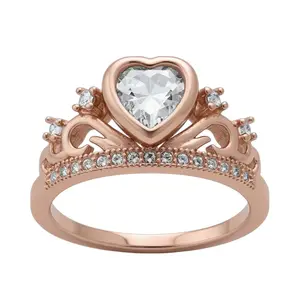 Sterling Silver CZ Rose Gold Crown Ring