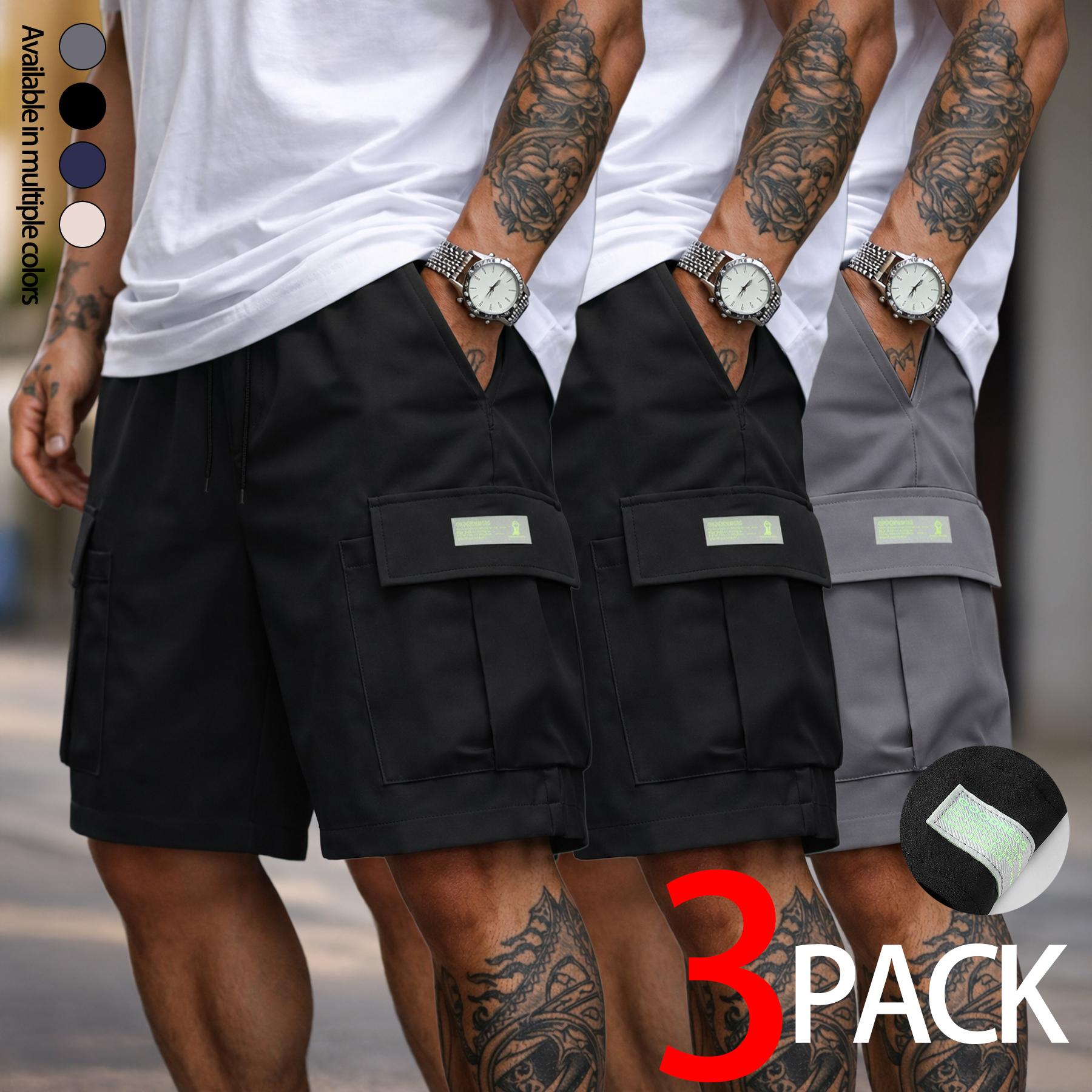 Mens Cargo Shorts Techwear Gorpcore Urban Utility Multi Flap Pockets Loose Fit Wide Leg Drawstring Summer Casual Streetwear High Street Vibe Cityboy Tactical Outdoor Hiking Athletic Workout Daily Wear Half Pants Multi Pack Bundle Fashion Basics Essentials