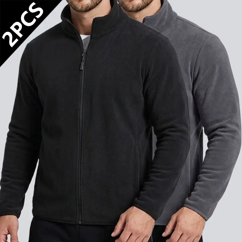 2PCS Men's Stand Collar Full-Zip Fleece Jacket