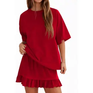 Yousify Women's Summer Pleated Skirt Set Short Sleeve Crewneck Tops & Casual Mini Skirt Lounge Outfits for Vacation