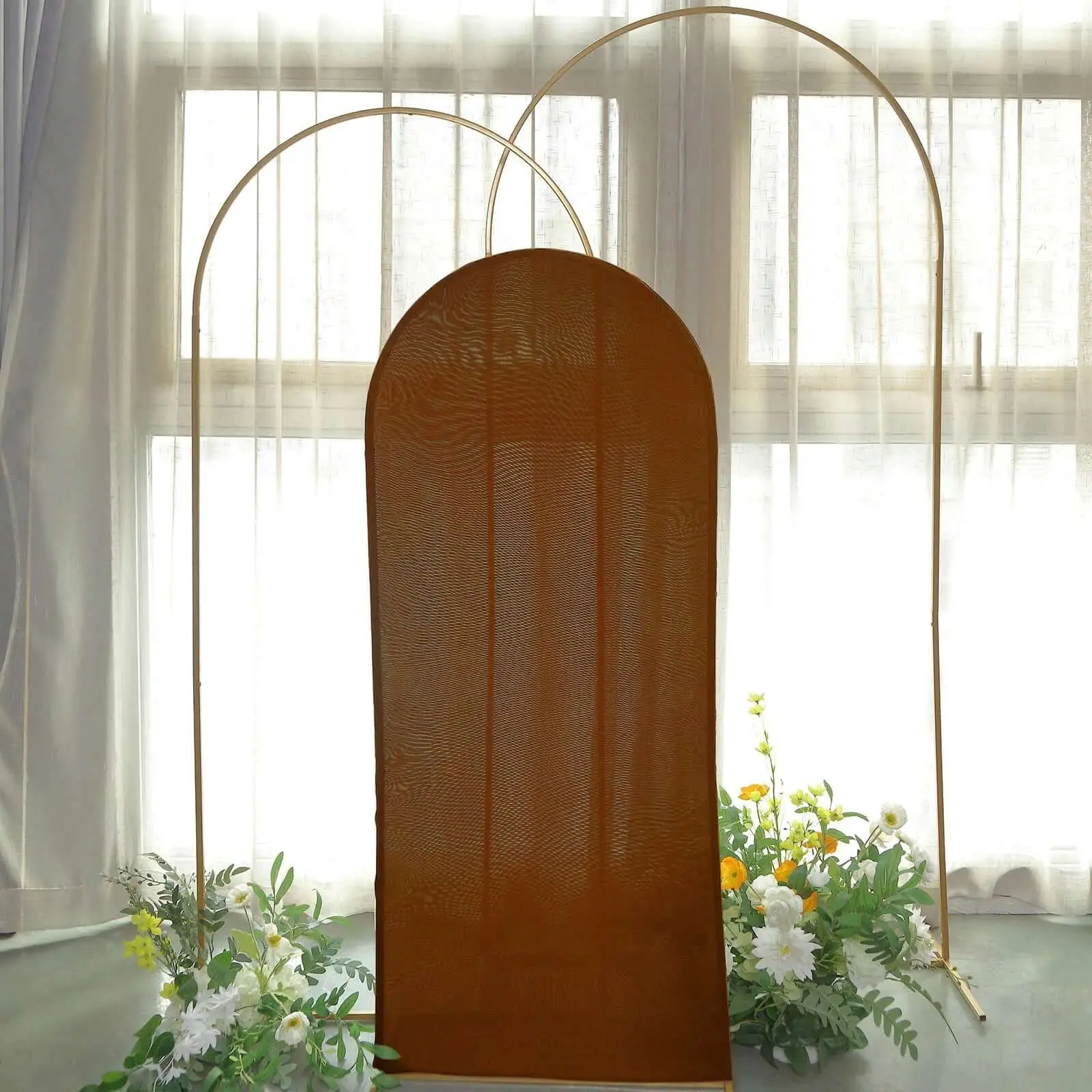 5ft Cinnamon Brown Spandex Fitted Wedding Arch Cover, for Round Top Chiara Backdrop Stand, Bridal Backdrop, Ceremony & Baby Shower Banners