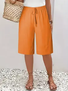 Women's High-Waisted Drawstring Casual Shorts, Loose Fit Beach Vacation Pants, Perfect for Daily, Versatile Summer Wear