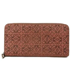 Pre-owned Loewe other Small Leather Goods Anagram Repeat Leather Zip Around Long Wallet Pink/6CE1975 12249026078/698216