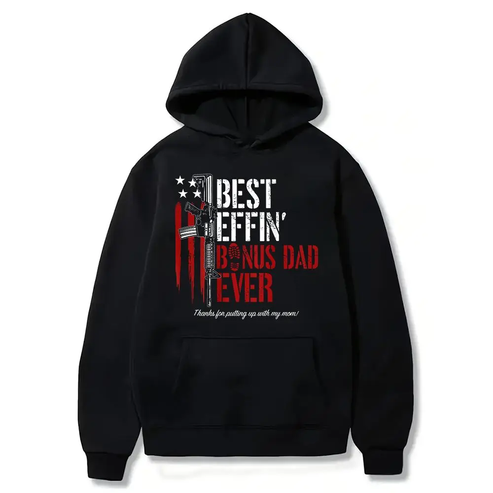 Men's Funny Graphic Hoodie, Bonus Dad Stepfather Gift in a Soft Smooth Cotton Fabric, Casual Lightweight Top with a Seamless Design, Shirts, Round Neck, Sweatshirts, Menswear