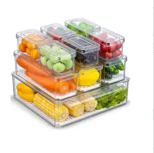 10 Pack Refrigerator Pantry Organizer Bins Stackable Fridge Organizer Bins with Lids Container Kitchen Set Storage Clear PET Material Odor-Resistant Space-Saving