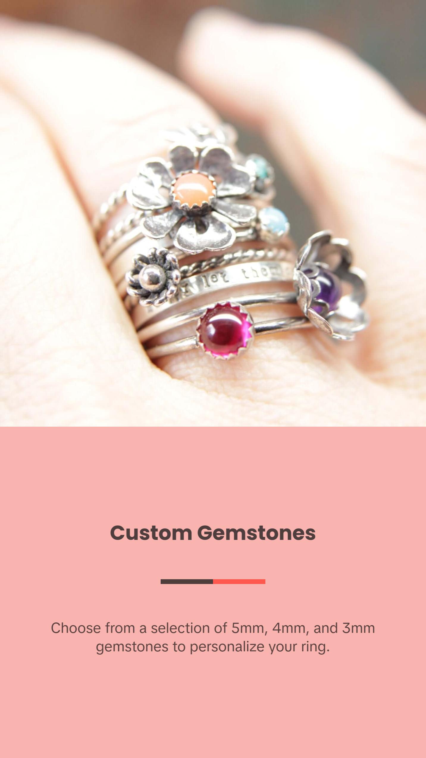 Delicate Sterling Silver Floral Gemstone Ring. Pretty sterling silver flower stacking ring with a gemstone center. Springtime bouquet ring.