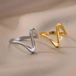 Dainty Wave Design Stainless Steel Ring Kpop Inspired Unisex Lightweight Chic 17mm 0.669in Versatile for Casual Formal Wear