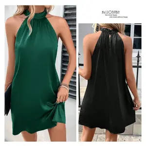 Sleeveless Halter Neck Medium-Length Dress Amazon Cross-Border European And American Women's Clothing In Stock