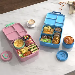 Portable Leak-Proof Bento Food Container, 4 Compartment Design with 8 oz Insulated Soup Jar and Full Utensil Set, Ideal for School and Daily Travel Use