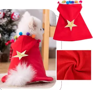 Festive Christmas Pet Costume, Christmas Tree Shaped Cloak with Pom-Poms & Star for Cats and Small Dogs, Holiday Pet Apparel
