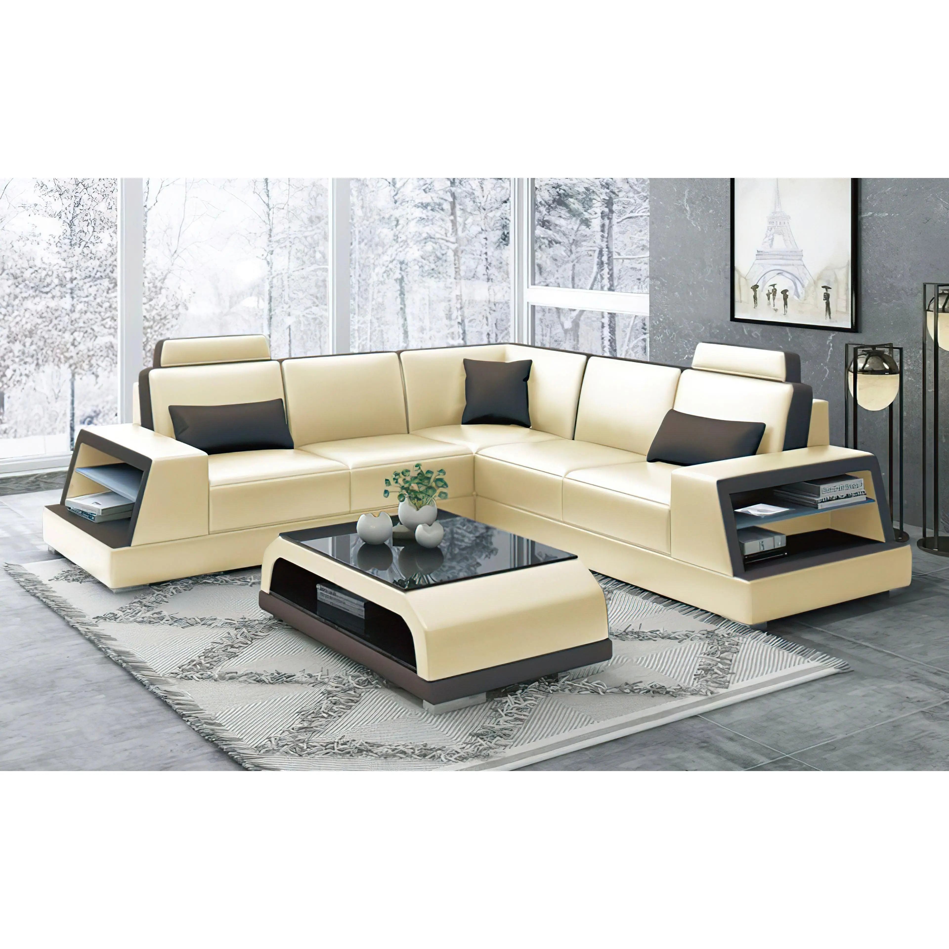 Civia Modern Futuristic Corner Leather Sectional